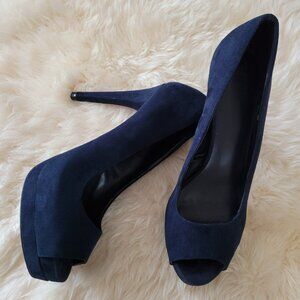 Zara Suede Platform Ultra High Heel Stilleto Pumps SZ 38 (7.5) Navy Blue